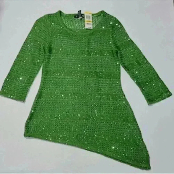 NEW Inc International Green Knit Long Sleeve Sequined Top Women’s Small NWT - Picture 3 of 13
